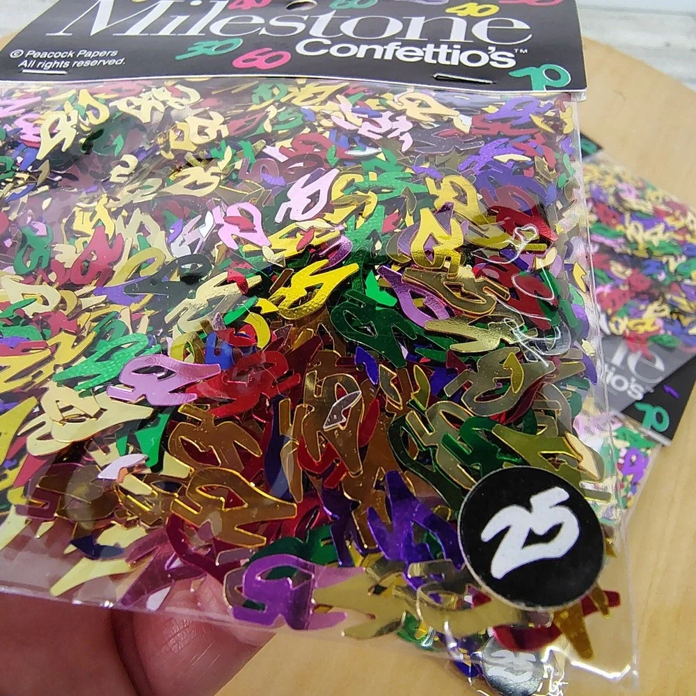 Year 25 Confetti (4‎ pkgs) Milestone Confettios Party Decorations Table Scatter
